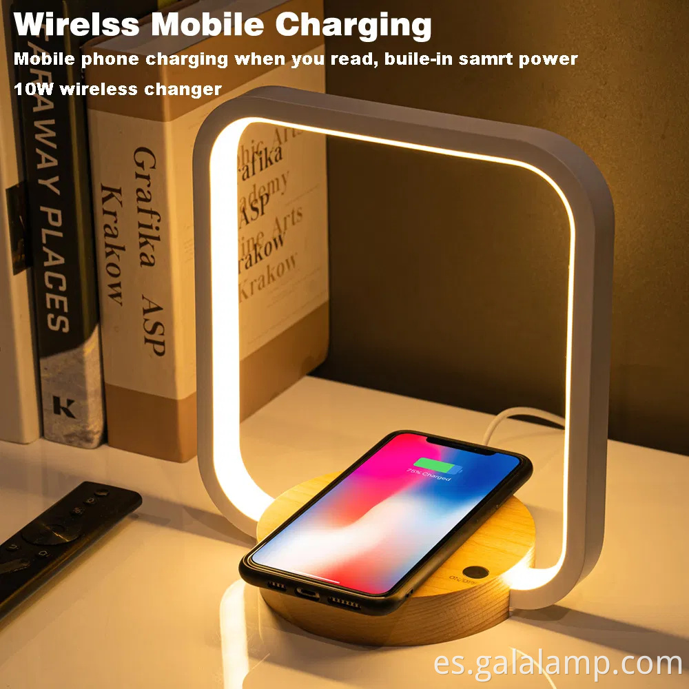 Lámpara de noche LED moderna con estación de carga inalámbrica